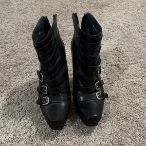 Stuart Weitzman Black Buckle Ankle Boots